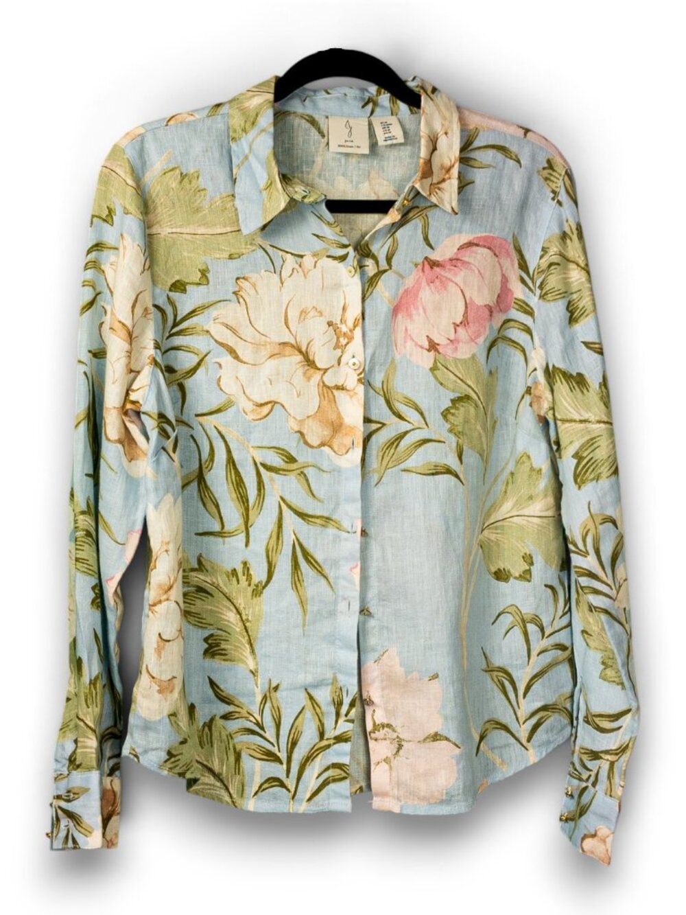 Joie 100% Linen Floral Button Down Shirt Blue Pink Like New Sz M